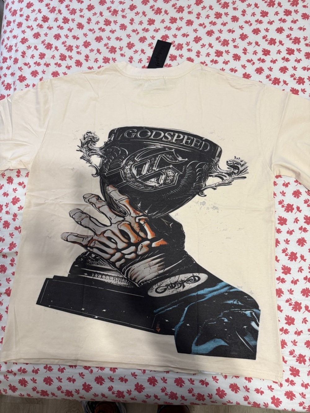 Godspeed- Cream Graphic Skull Helmet Short-Sleeve Tee Large - Picture 2 of 2